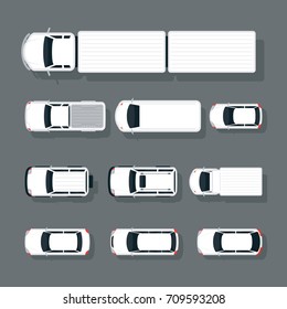 Cars Various Type Top or Above View Set , in White, Automobile and Transportation