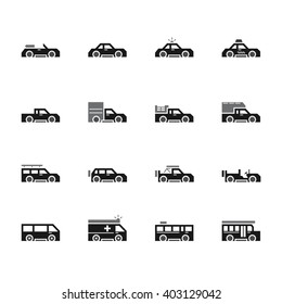 cars vecter black icon set on white background