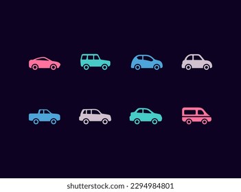 Cars vector icon set. Road vehicle types icons.