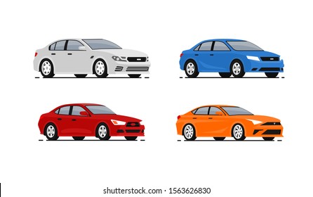 Cars vector illustrations set. Vehicles transport. Collection auto Icons in flat style. Pictograms isolated on white background. 