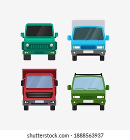 Cars vector set front view delivery transport and offroad vector illustration