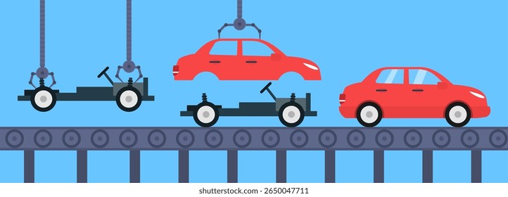 cars vehicles assembling conveyor automatic line factory production vector illustration