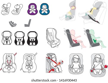 Carseat And Baby Illustration Vector