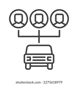 Carsharing or Car Sharing vector concept icon or sign in thin line style