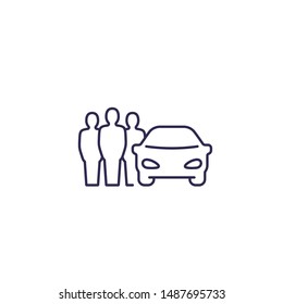 carsharing, carpooling icon, people sharing a car, linear