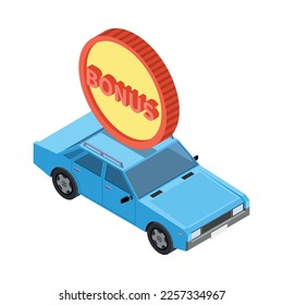 Carsharing carpooling ridesharing isometric composition with conceptual icons and human characters vector illustration
