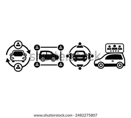 carsharing drive service icon symbol sign vector design black white color illustration collection set isolated