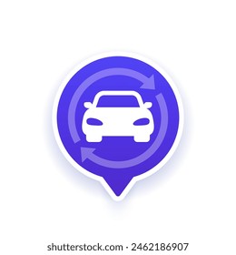 coche compartido, servicio de alquiler icono de Vector con un coche