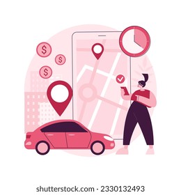 Ilustración vectorial de concepto abstracto del servicio de carga. Servicio de alquiler, alquiler a corto plazo, aplicación de carsharing, aplicación de viaje, alquiler de un coche de compañero a compañero, pago por hora metáfora abstracta.