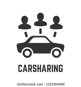 Carsharing service or car clubs icon with rental vehicle and customers symbols. 