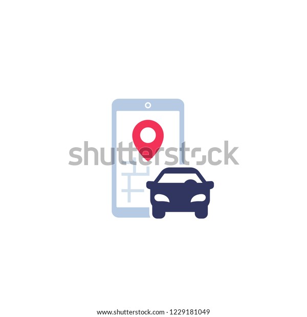 carsharing vector icon\
with phone and car