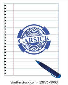Carsick drawn with pen. Blue ink. Vector Illustration. Detailed.