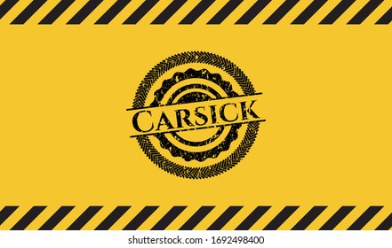 Carsick inside warning sign, black grunge emblem. Vector Illustration. Detailed.