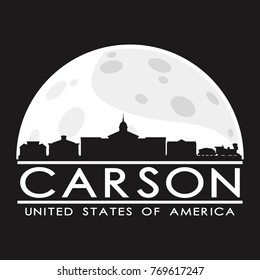 Carson City Full Moon Night Skyline Silhouette Design City Vector Art.