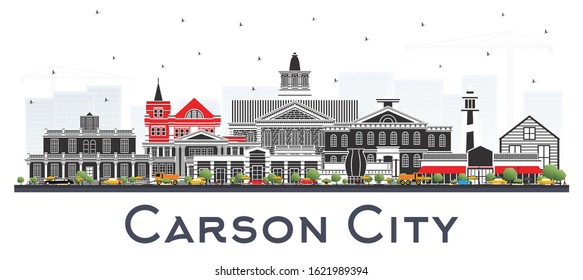 Carson City Nevada City Skyline with Color Buildings Isolated on White. Vector Illustration. Business Travel and Tourism Concept with Modern Architecture. Carson City Cityscape with Landmarks.