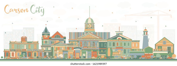 Carson City Nevada City Skyline with Color Buildings. Vector Illustration. Business Travel and Tourism Concept with Modern Architecture. Carson City Cityscape with Landmarks.