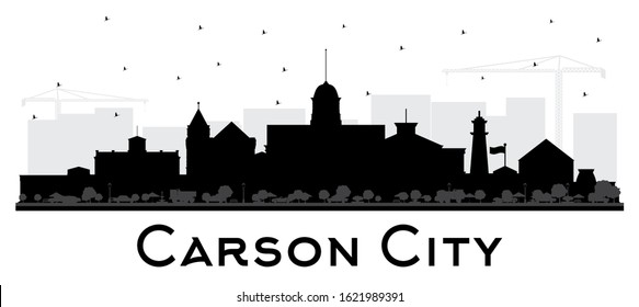 Carson City Nevada City Skyline Silhouette with Black Buildings Isolated on White. Vector Illustration. Business and Tourism Concept with Modern Architecture. Carson City Cityscape with Landmarks.
