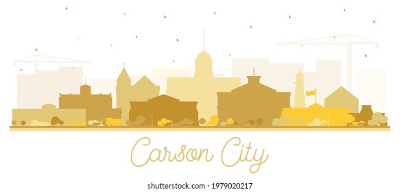 Carson City Nevada City Skyline Silhouette with Golden Buildings Isolated on White. Vector Illustration. Travel and Tourism Concept with Modern Architecture. Carson City Cityscape with Landmarks.