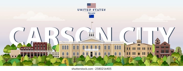 Carson City skyline colorful vector illustration. Travel poster