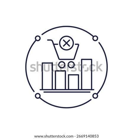 Cart abandonment line icon with a graph