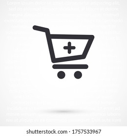 Icono de Carro Añadir al carrito. EPS vectorial 10. Carro de compras Lorem Ipsum Flat Design. Añadir. descargar. Compra. EPS vectorial 10. Diseño plano. El trabajo se hace para su uso.