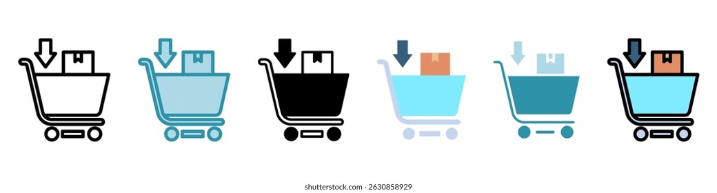 Cart Add multi style, mini illustration icon set. use for modern concept, print, UI, UX kit, web and app development. Vector related to sales, logistic and ecommerce