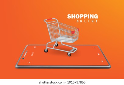 Cart adn smartphone Is a component of online sales through a smartphone application,shopping online vector concept design