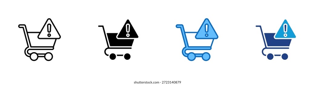 Vector de diseño de íconos de estilo múltiple - Carrito de compras con Carrito de advertencia que indica problemas del Completar compra o problemas de compra