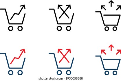 Cart with arrow  symbolising  Cross sell, icon , vector