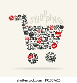Cart with the background pattern of shopping icons