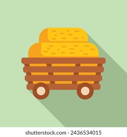 Cart bale hay icon flat vector. Design food harvesting. Agricultural organic