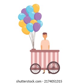 Cart balloon seller icon cartoon vector. Street selling. Park man