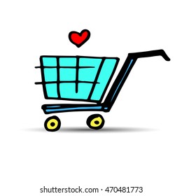cart, basket, trolley, market, shop, product, sale, purchase, store, vector