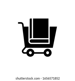 Cart and books vector icon in black solid flat design icon isolated on white background