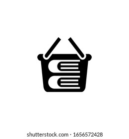 Cart and books vector icon in black solid flat design icon isolated on white background