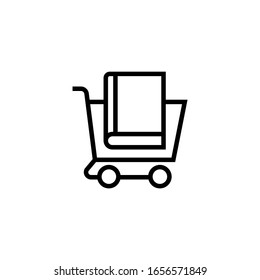 Icono vectorial de carro y libros en lineal, icono de contorno aislado en fondo blanco