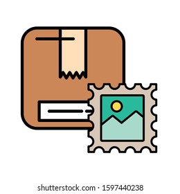 cart with box carton postal service vector illustration design
