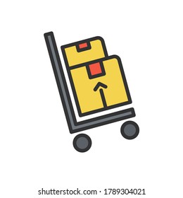Cart with boxes icon. Color vector icon.