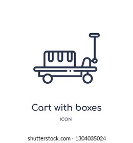 cart with boxes icon from transport outline collection. Thin line cart with boxes icon isolated on white background.