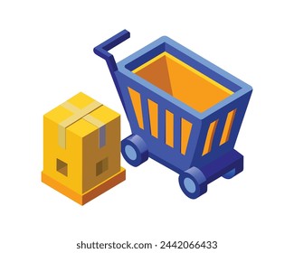 Cart busket 3d shape vector illustration on white background.
