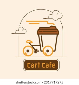 diseño del logo de la cafetería de carro con fusión de bicicletas con taza de papel de café.