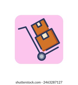 Cart for cargo line icon. Box, delivery, distribution outline sign. Warehouse and storage concept. Vector illustration, symbol element for web design and apps