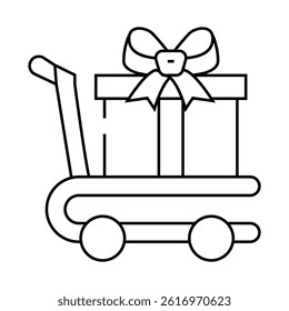 cart carry gift line icon vector. cart carry gift sign. isolated contour symbol black illustration