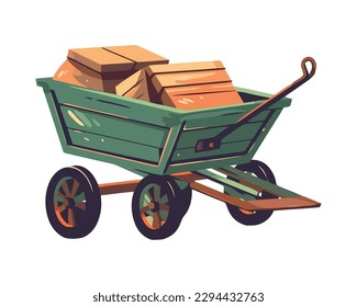 Cart carrying heavy crate of harvested farm goods isolated