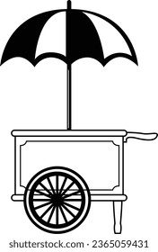 Cart clipart. Ice cream stall and umbrella vector. 