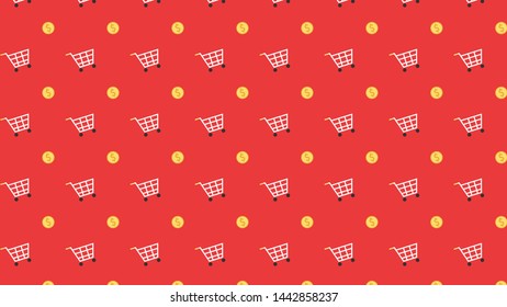 Cart and coin symbol pattern wallpaper. Cart symbol. card sign vector. background.