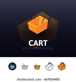 Cart color icon, vector symbol in flat, outline and isometric style isolated on blur background