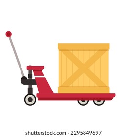 Cart with crates. Loading, Storage and logistics in warehouse. Handcart on wheels with load. Flat Platform trolley. Box with package.