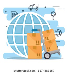 cart delivery service with set icons
