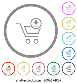 Cart download outline flat color icons in round outlines on white background